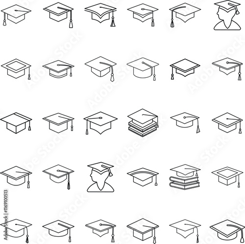 Graduation Caps, Academic Icons, Education Symbols, Degree Collection, Learning