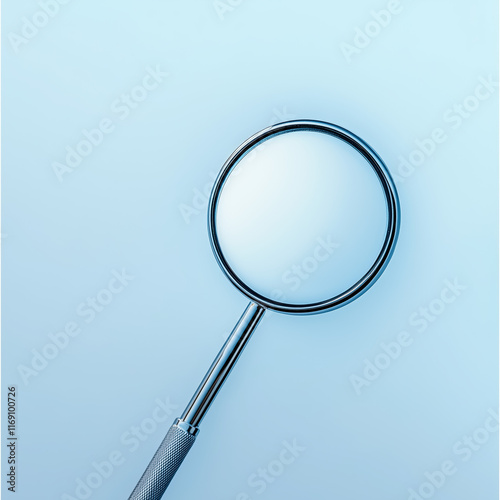 Obraz na płótnie Macro shot of a dental mirror reflecting light on a sterile light background w salonie