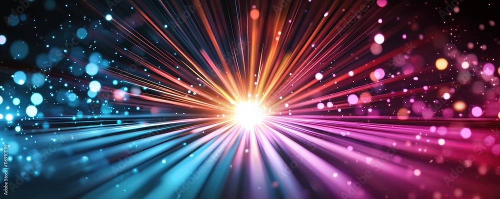 Illumination sparkle directional concept. Vibrant rays of light radiate from a central point, creating a colorful and dynamic visual effect. Illumination sparkle directional concept. Vibrant rays of light radiate from a central point, creating a colorful and dynamic visual effect.