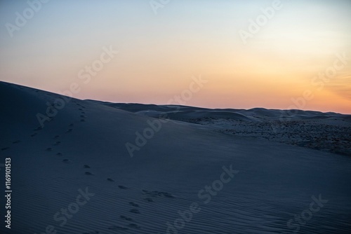 Khongor Sand Dunes in the Gobi Desert of Mongolia. Vast golden sand dunes stretching across the desert landscape, surrounded by mountains and showcasing the unique beauty of one of Mongolia’s most ico