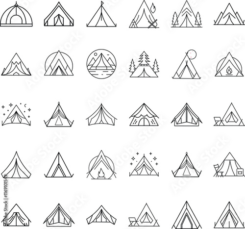 Camping Tent Icons Minimalist Line Art Designs for Outdoors photo