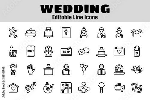 Wedding outline icon set