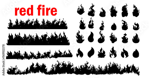 Set of fires, flame, bonfire, burning and ignition icon sign and symbol element vector illustration. Fire icons isolated.