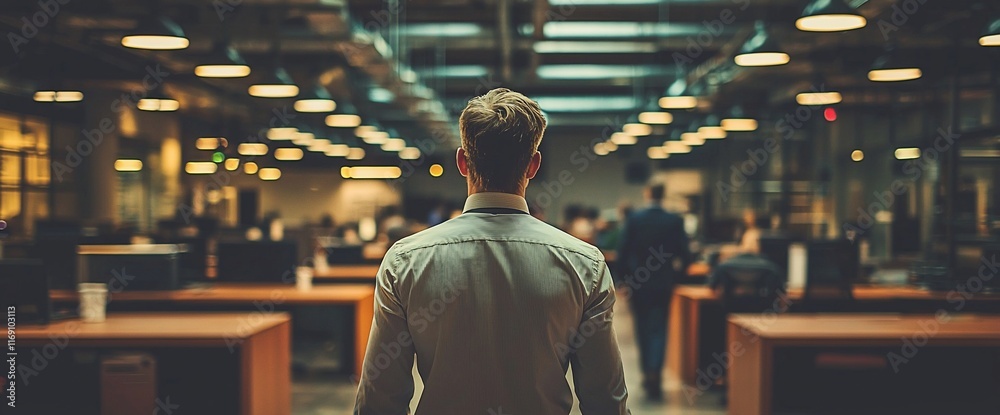 Obraz premium Man walking through a modern office space.
