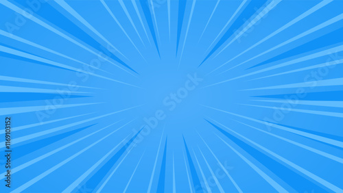 Dynamic burst blue background. Exploding sunburst vector background. 16:9 dimensions size ratio.