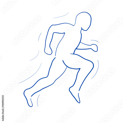 Running man vector design. Hand drawn dynamic sprinting athlete outline.