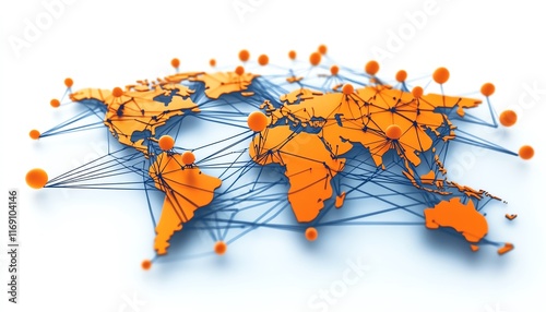 3D global network with digital nodes and lines connecting people around the world, illustrating global communication, data sharing, and worldwide connectivity photo