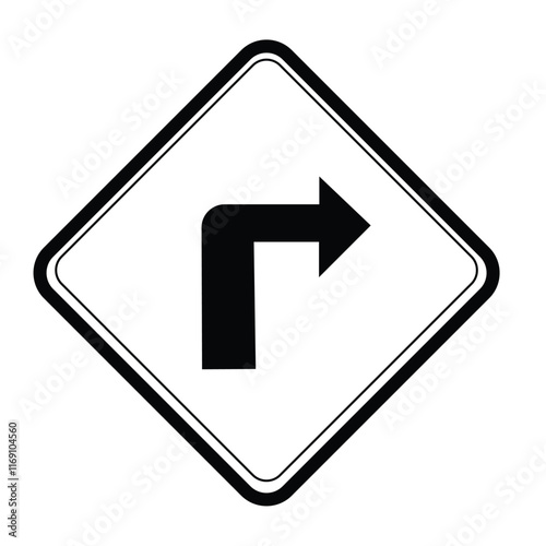 Traffic warning sign ahead sharp right turn, isolated on white background.road.