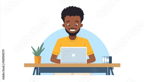 Happy African American Businessman Relaxing At Office Table, Watching Funny Video On Laptop After Successful Work, Stress-Free Employee. photo