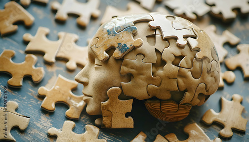 Alzheimera??s and Dementia Awareness: Brain Puzzle Pieces and Mental Health Disorders photo