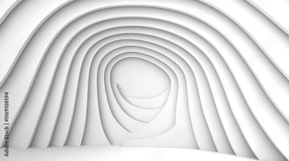 Fototapeta premium Abstract White Layered Shapes with Curved Lines Creating a 3D Depth Effect in Minimalist Design