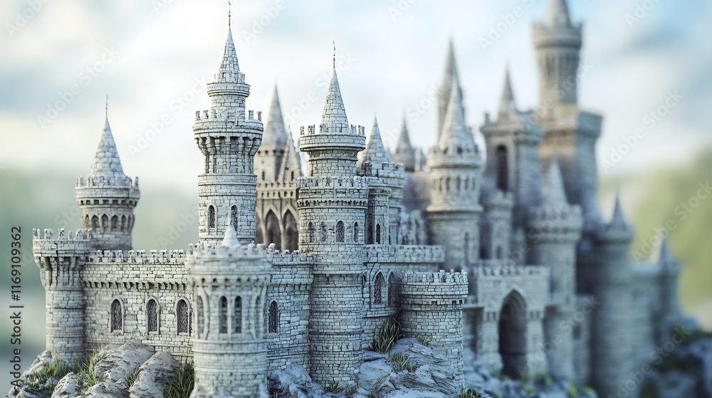 Majestic Medieval Castle on a Hilltop, a Fantasy Architectural Masterpiece Majestic Medieval Castle on a Hilltop, a Fantasy Architectural Masterpiece