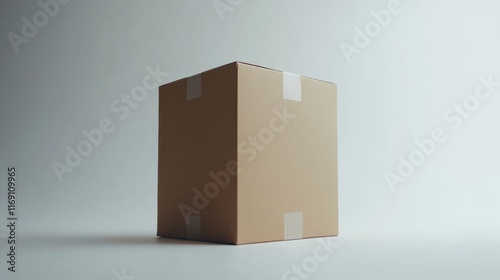 Large brown cardboard box isolated on white background, featuring simple packaging design for shipping, moving, and storage needs, perfect for e-commerce, logistics, and minimalist product presentatio photo