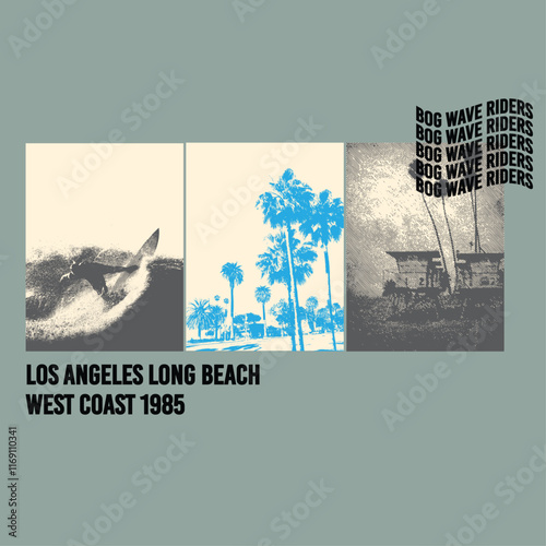 los angeles, california, long beach stylish t-shirt and apparel trendy design with palm trees silhouettes, typography, print, vector illustration photo