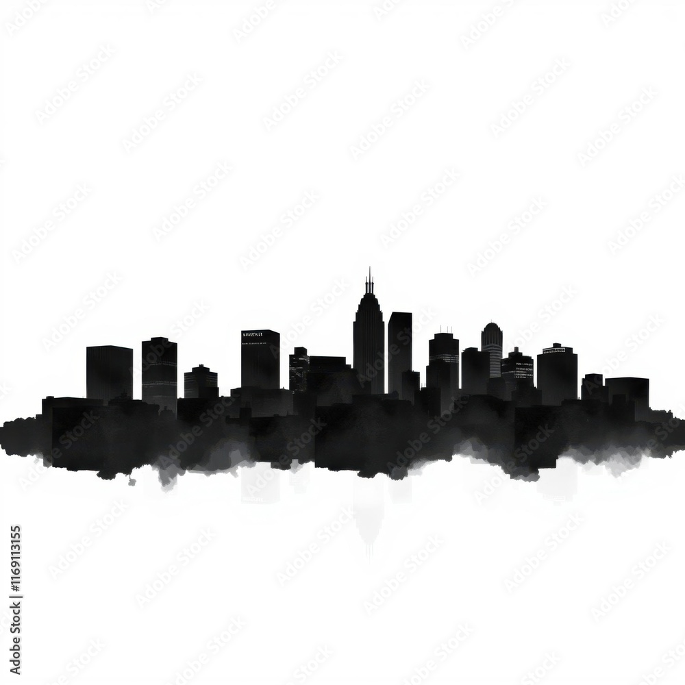 city skyline silhouette, urban landscape, black and white, watercolor effect, dramatic contrast, iconic architecture, skyscrapers, minimalist design, fog effect, stylized cityscape, moody atmosphere, city skyline silhouette, urban landscape, black and white, watercolor effect, dramatic contrast, iconic architecture, skyscrapers, minimalist design, fog effect, stylized cityscape, moody atmosphere,