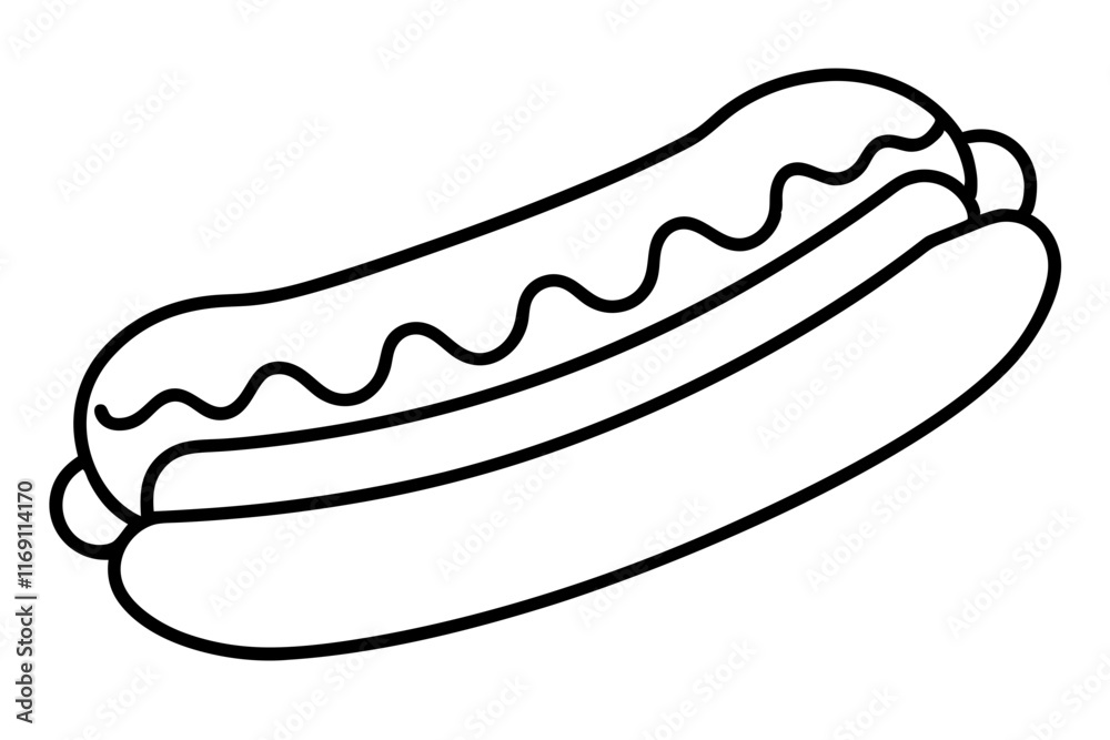 Hot Dog Line Art Vector Illustration - Minimalist Fast Food Design Hot Dog Line Art Vector Illustration - Minimalist Fast Food Design