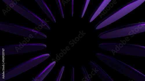 Rotating glowing 3d circles around their axis on a black background