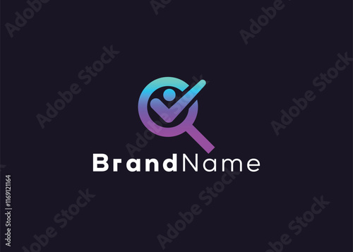 Minimalist magnifying glass check mark logo template