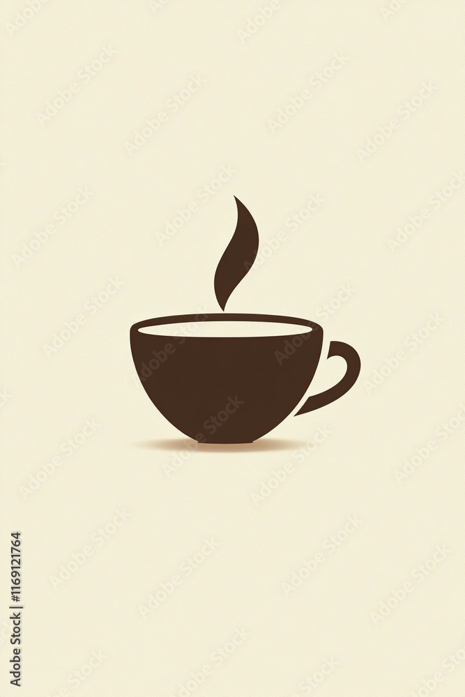 Obraz premium A minimalist illustration of a steaming cup of coffee made with smooth vector lines. The cup is placed centrally on a light beige background. The color scheme uses earthy browns and creamy whites.