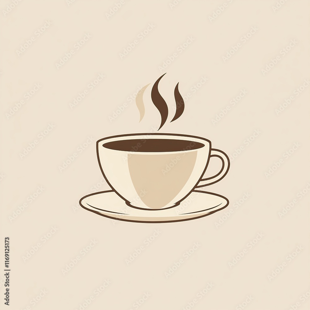 A minimalist illustration of a steaming cup of coffee made with smooth vector lines. The cup is placed centrally on a light beige background. The color scheme uses earthy browns and creamy whites. A minimalist illustration of a steaming cup of coffee made with smooth vector lines. The cup is placed centrally on a light beige background. The color scheme uses earthy browns and creamy whites.