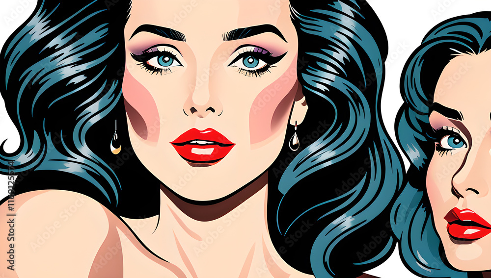 Girl illustration drawing pop art, portrait of a beautiful woman.generative ai