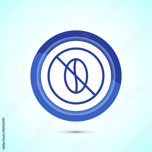 Caffeine free icon design illustration, No caffeine badge, sticker label design. Blue Color Button Design