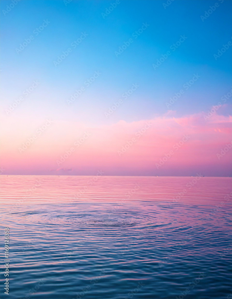 Obraz premium Gentle water ripples on a soft pink-blue pastel sky. Background with ample space for text, wellness, beauty, eco-friendly, and spa-themed banners. 