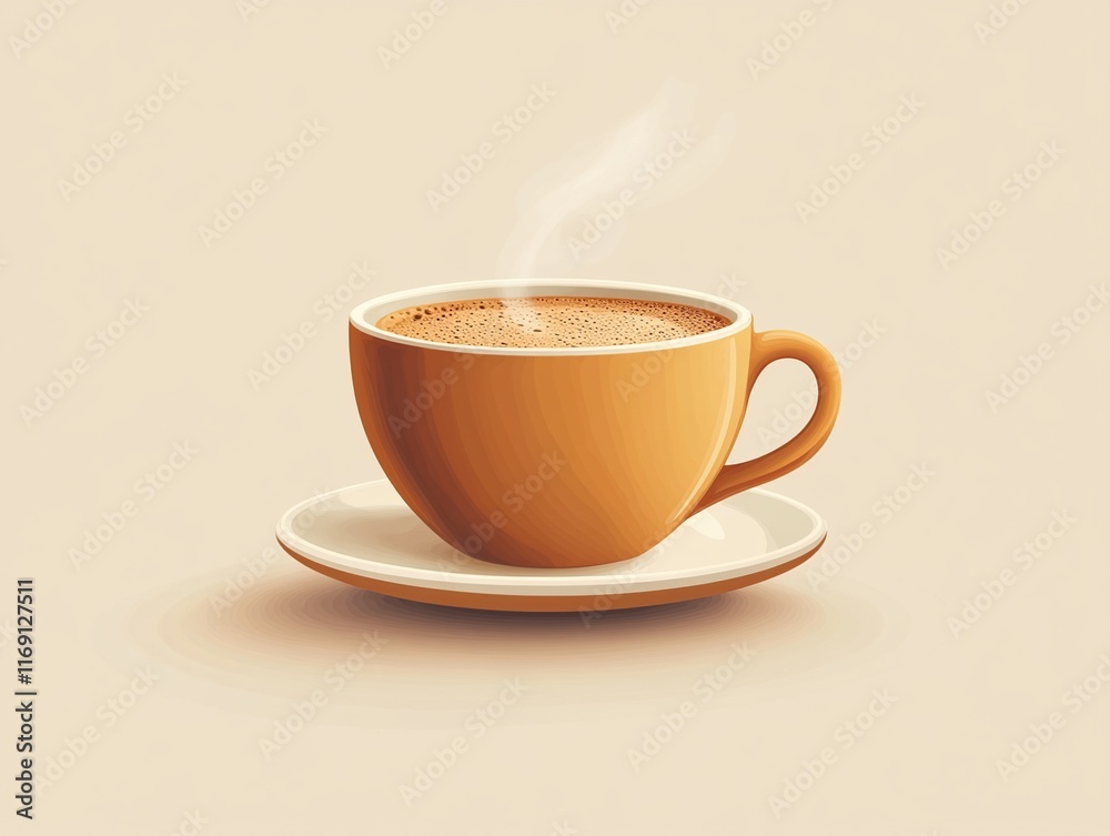 A minimalist illustration of a steaming cup of coffee made with smooth vector lines. The cup is placed centrally on a light beige background. The color scheme uses earthy browns and creamy whites. A minimalist illustration of a steaming cup of coffee made with smooth vector lines. The cup is placed centrally on a light beige background. The color scheme uses earthy browns and creamy whites.