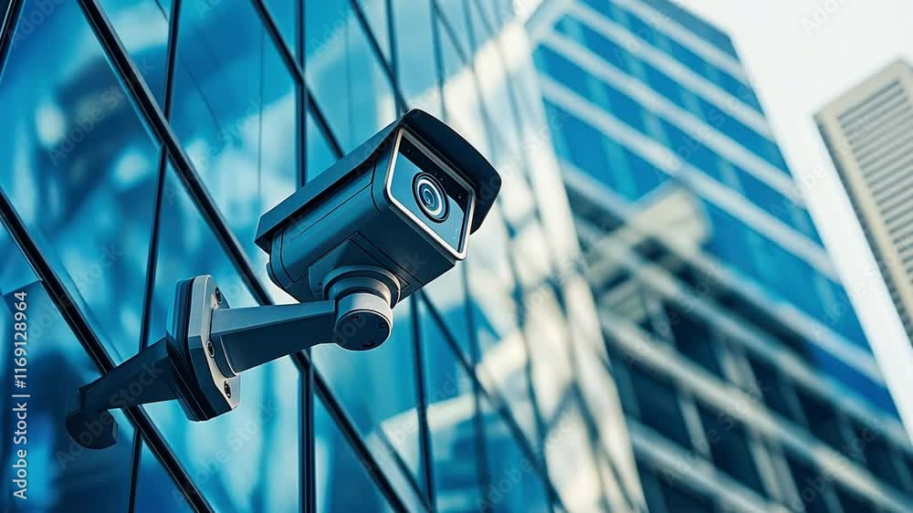 A security camera is mounted on a building A security camera is mounted on a building
