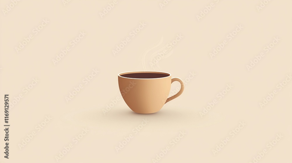 A minimalist illustration of a steaming cup of coffee made with smooth vector lines. The cup is placed centrally on a light beige background. The color scheme uses earthy browns and creamy whites. A minimalist illustration of a steaming cup of coffee made with smooth vector lines. The cup is placed centrally on a light beige background. The color scheme uses earthy browns and creamy whites.