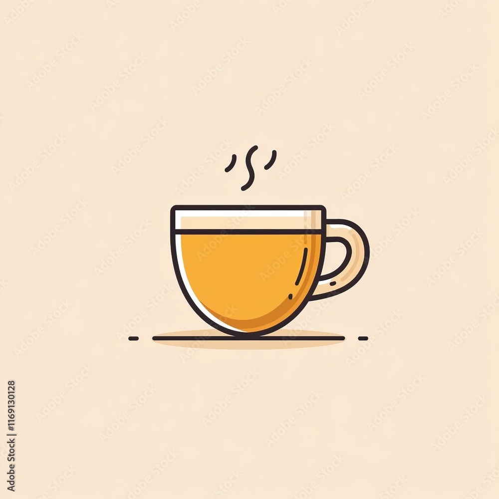 A minimalist illustration of a steaming cup of coffee made with smooth vector lines. The cup is placed centrally on a light beige background. The color scheme uses earthy browns and creamy whites. A minimalist illustration of a steaming cup of coffee made with smooth vector lines. The cup is placed centrally on a light beige background. The color scheme uses earthy browns and creamy whites.
