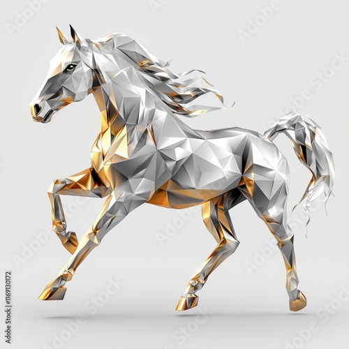 Timeless polygonal horse design with a blend of gold and silver sheen photo