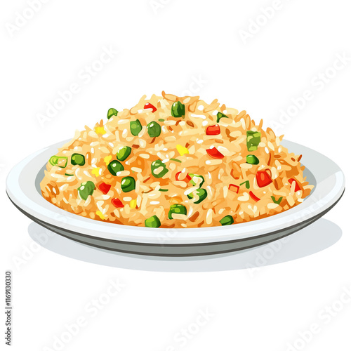 fried rice with vegetables, vector illustration