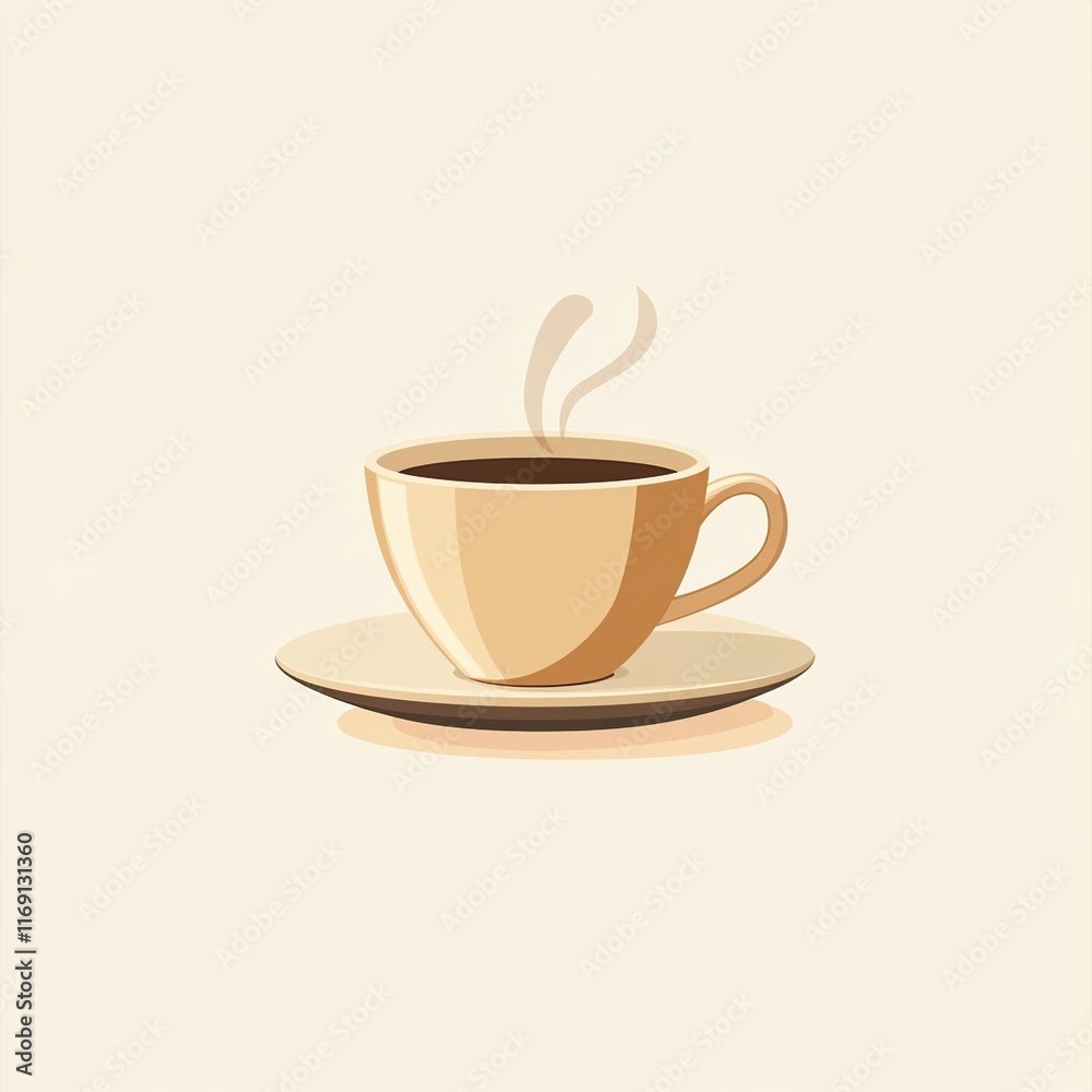 A minimalist illustration of a steaming cup of coffee made with smooth vector lines. The cup is placed centrally on a light beige background. The color scheme uses earthy browns and creamy whites. A minimalist illustration of a steaming cup of coffee made with smooth vector lines. The cup is placed centrally on a light beige background. The color scheme uses earthy browns and creamy whites.