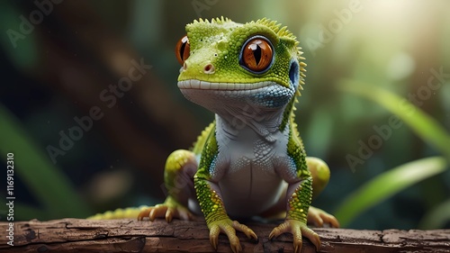 green lizard on a branch