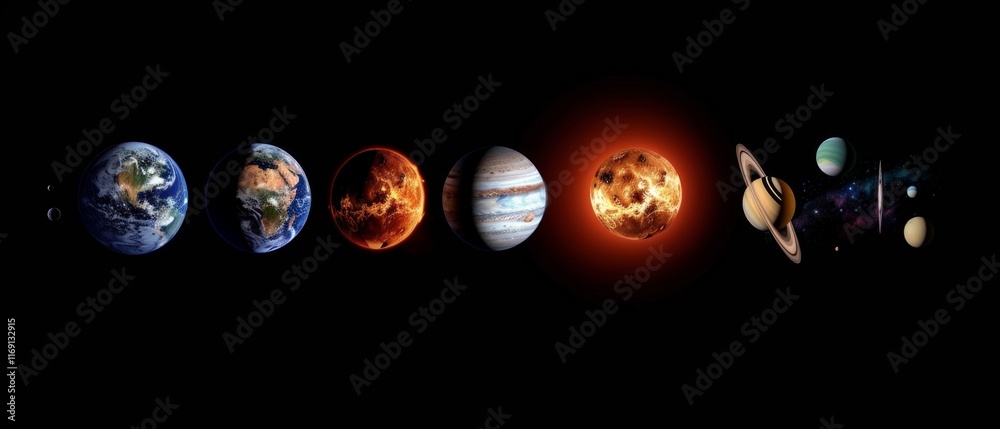 A collage of the planets of the solar system on a black background ...