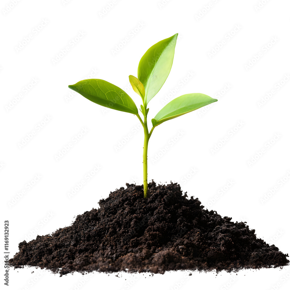 Young plant in soil isolated on transparent background Business development to success and growing growth concept