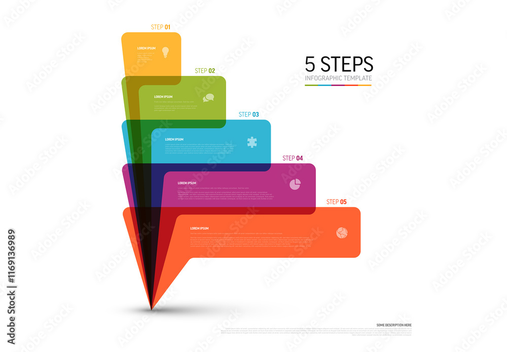Colorful Pyramid Five Step Infographic Design template with cohesive, eye-catching visual design
