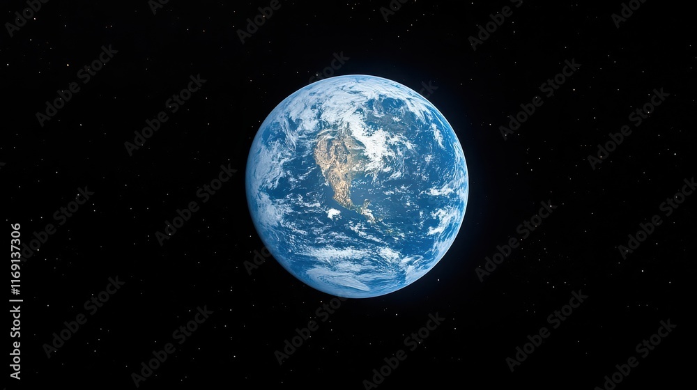 Fototapeta premium Earth seen from space showcasing its vibrant blue oceans and green continents during the daytime