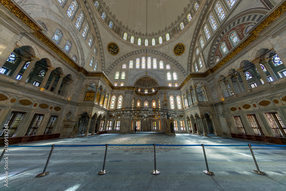 A beautiful view of the Nuruosmaniye Camii, the mosque near the Grand Bazaar in Istanbul, Turkey
