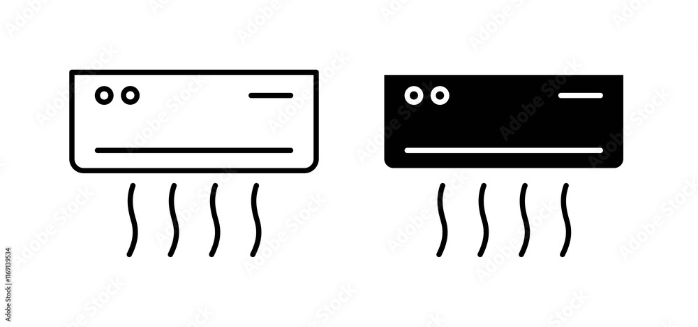 Air conditioner icons in black and white colors Air conditioner icons in black and white colors