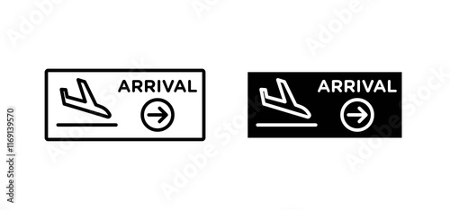 Airport arrival signs set in black and white colors