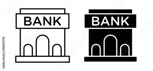 Bank building icons in black and white colors