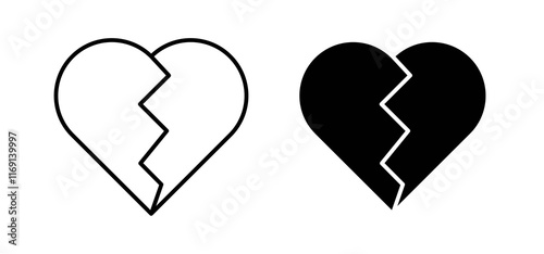 Broken heart icons in black and white colors