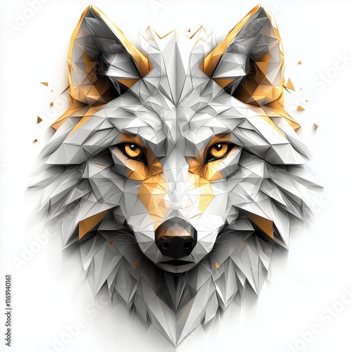 Polygonal artwork of a wolf with sharp edges and metallic shine