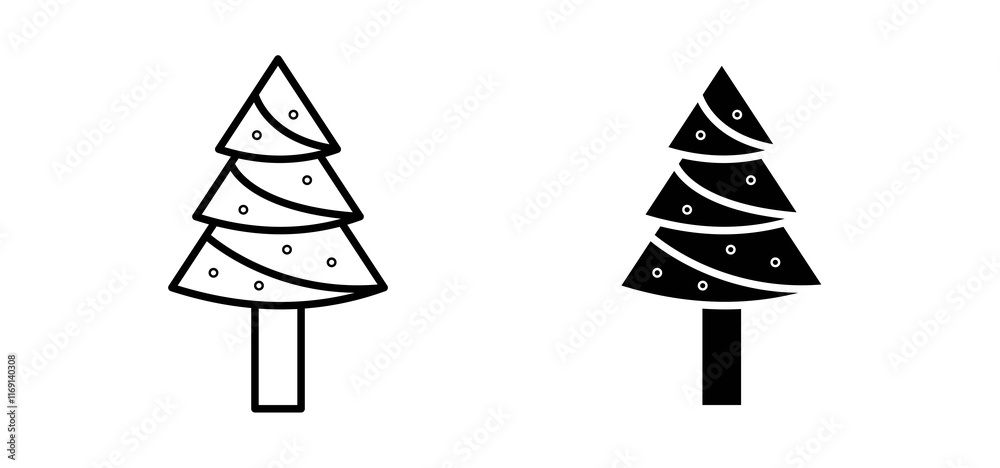 Christmas tree icons in black and white colors Christmas tree icons in black and white colors