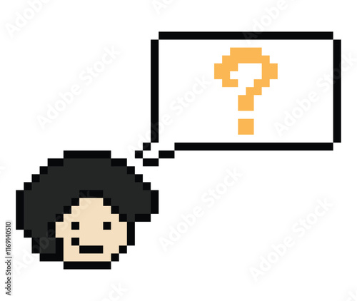 Cute pixel cartoon character man with question mark decoration 8 bit male boy confused idea question mark think choose cartoon pixel game 8bit png vector.