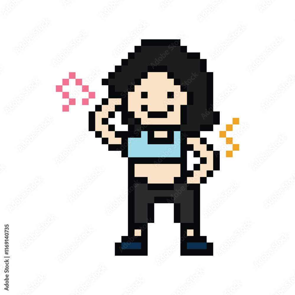 Cartoon pixel character cute woman exercises training dance lifestyle music decoration life style 8 bit female girl dance with music game 8bit fitness isolated PNG vector. Cartoon pixel character cute woman exercises training dance lifestyle music decoration life style 8 bit female girl dance with music game 8bit fitness isolated PNG vector.