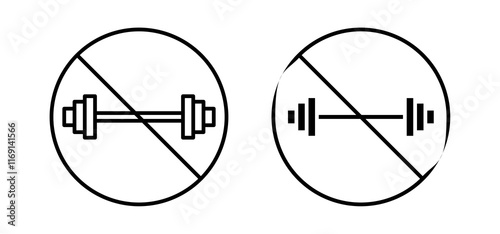 Forbidden barbell signs set in black and white colors