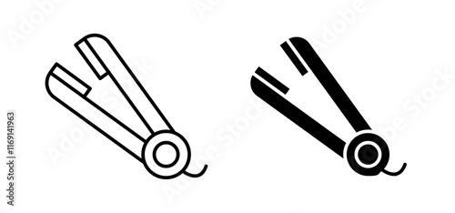 Hair straightener icons in black and white colors